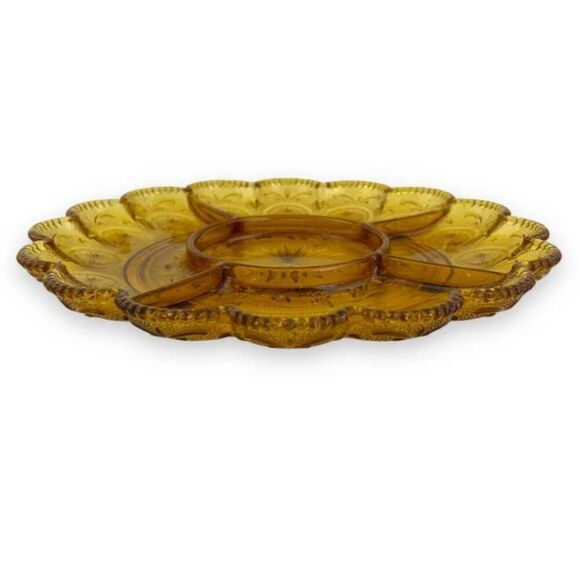 Brockway American Concord Amber Glass Serving Platter five sections and matching - Picture 2 of 10